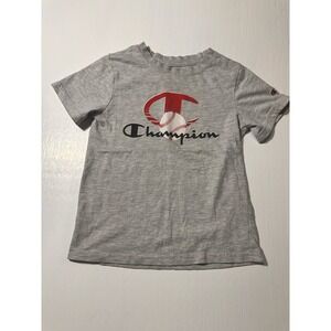 Champion Boys Gray Logo T-Shirt Size 5 Crew Neck Short Sleeve Athletic Tee
